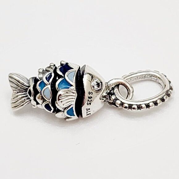MPandora Blue Scaled Fish Dangle Charm with pouch - Picture 2 of 4